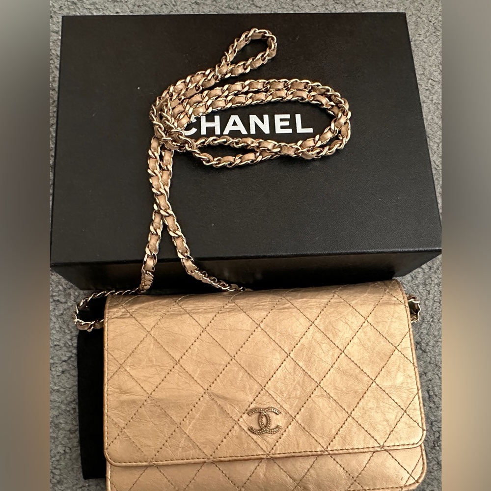 Chanel gold distressed calfskin quilted WOC